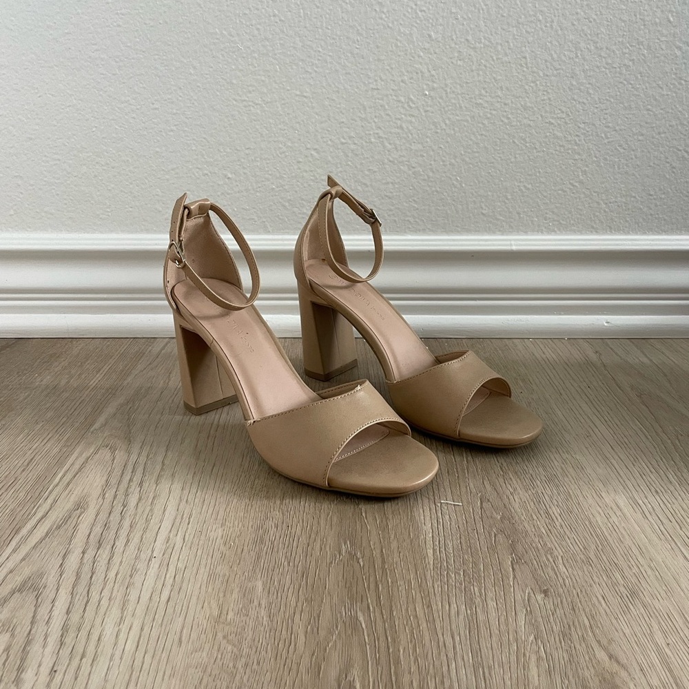 Beige nude ankle strap heels